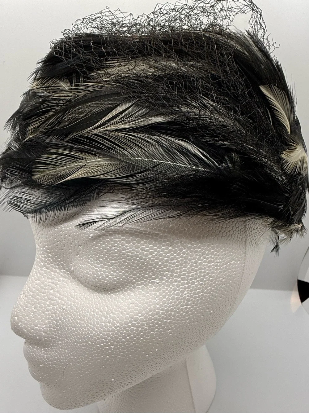 Black and Blonde Feather Cocktail Hat - Women's Feathered Headpiece